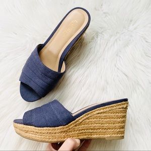 Ralph Lauren Karlia Blue Canvas Espadrille Wedges